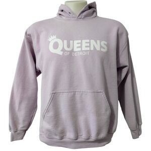 Gildan Hoodie Women L Purple Queens of Detroit Heavy Blend Sweatshirt Graphic L